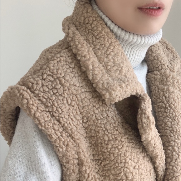 TEDDY LONG VEST WITH POCKETS - TAUPE - Picture 1 of 6